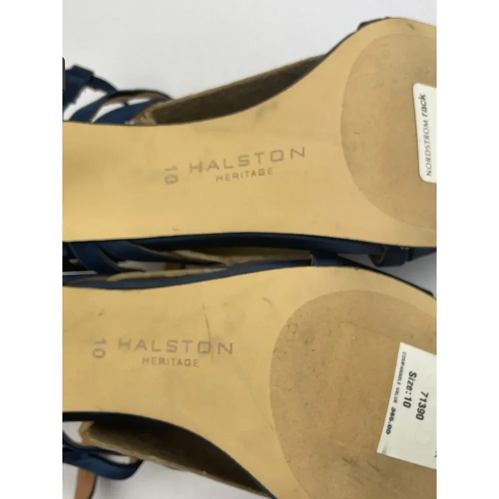 ~ NEW* 10 Halston Heritage Bette Strappy Stiletto Heels Blue Navy Satin Pumps* - Picture 7 of 16